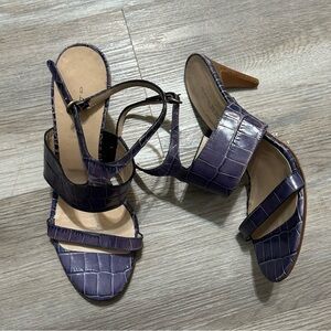 Gaia D'este Purple Crocodile Leather Strappy Sandal Heels​​